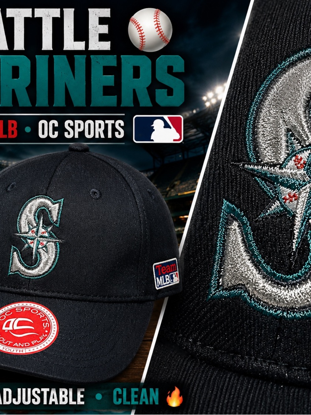 Seattle Mariners Black Embroidered Baseball Cap